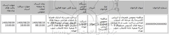 مناقصه عمومی همزمان با ارزیابی (فشرده) یک مرحله ای خدمات طراحی،ساخت ،نصب و راه اندازی دریچه های کشویی مدولهای 1 الی4 تصفیه خانه فاضلاب جنوب تهران 