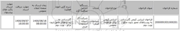 فراخوان ارزیابی کیفی گازرسانی به روستاهای محور بارون ماکو - نوبت دوم