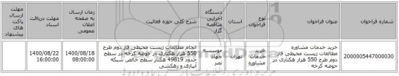 خرید خدمات مشاوره مطالعات زیست محیطی فاز دوم طرح 550 هزار هکتاری در حوضه کرخه