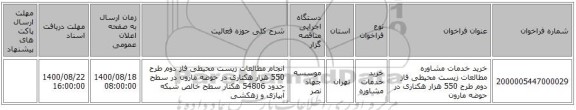 خرید خدمات مشاوره مطالعات زیست محیطی فاز دوم طرح 550 هزار هکتاری در حوضه مارون 
