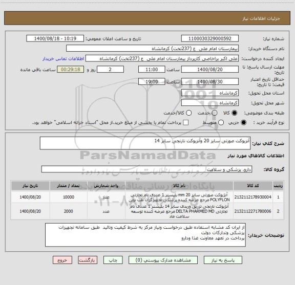 استعلام آنزیوکت صورتی سایز 20 وآنزیوکت نارنجی سایز 14