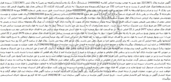آگهی مزایده ششدانگ دانگ یک واحدآپارتمانی