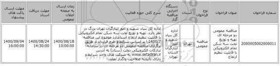 مناقصه عمومی دو مرحله ای تهیه و توزیع تخت سه شکن تمام الکترونیکی با قابلیت تنظیم ارتفاع
