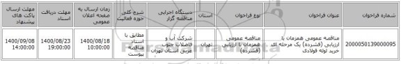 مناقصه عمومی همزمان با ارزیابی (فشرده) یک مرحله ای خرید لوله فولادی 