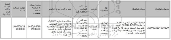 فراخوان ارزیابی کیفی مناقصه شماره 9083-8- 30078 (خرید کمپرسور اسکرو تزریق گاز به همراه تجهیزات جانبی و قطعات یدکی آن (تولید داخل کشور))