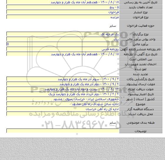 اجاره سالن شهدای راه آهن مشهد