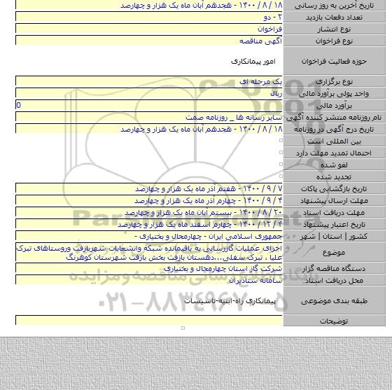 اجرای عملیات گازرسانی به باقیمانده شبکه وانشعابات شهربازفت وروستاهای تبرک علیا ٬ تبرک سفلی...دهستان بازفت بخش بازفت شهرستان کوهرنگ