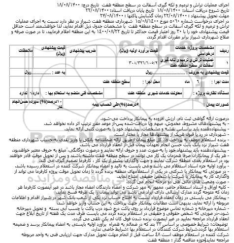 استعلام اجرای عملیات تراش و ترمیم و لکه گیری آسفالت 