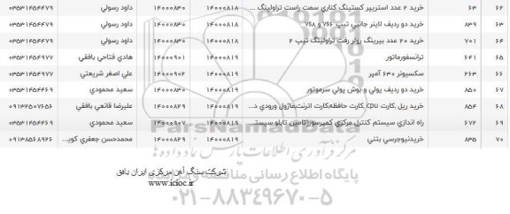 استعلام، استعلام خرید 2 عدد استریپر کستینگ کناری سمت راست تراولینگ...