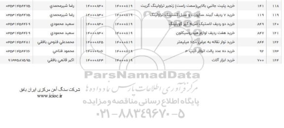 استعلام، استعلام خرید پلیت جانبی بالایی و...