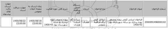 فراخوان ارزیابی کیفی پروژه تجمیعی بهره برداری دو ساله شهرستان بهار 43-1400