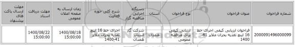 فراخوان ارزیابی کیفی اجرای خط 16 اینچ تغذیه بحران ملایر 41-1400