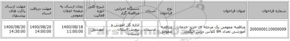 مناقصه عمومی یک مرحله ای خرید خدمات آموزشی تعداد 84 کلاس درس الیگودرز