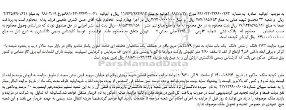 مزایده،مزایده فروش 3/32 دانگ از شش دانگ یک باب مغازه به متراژ 25/79متر مربع
