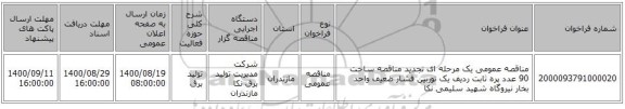 مناقصه عمومی یک مرحله ای تجدید مناقصه ساخت 90 عدد پره ثابت ردیف یک توربین فشار ضعیف واحد بخار نیروگاه شهید سلیمی نکا