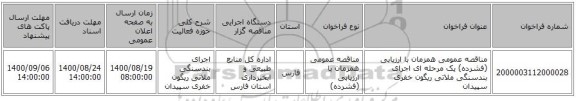 مناقصه عمومی همزمان با ارزیابی (فشرده) یک مرحله ای اجرای بندسنگی ملاتی ریگون خفری سپیدان