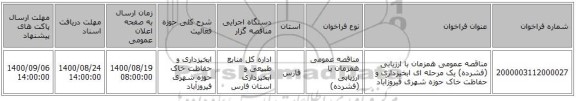 مناقصه عمومی همزمان با ارزیابی (فشرده) یک مرحله ای ابخیزداری و حفاظت خاک حوزه شهری فیروزآباد