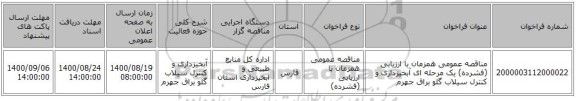 مناقصه عمومی همزمان با ارزیابی (فشرده) یک مرحله ای آبخیزداری و کنترل سیلاب گلو براق جهرم