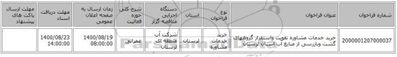 خرید خدمات مشاوره تقویت واستقرار گروههای گشت وبازرسی از منابع آب استان لرستان