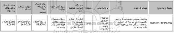 مناقصه عمومی همزمان با ارزیابی (فشرده) یک مرحله ای احداث بندهای سنگی ملاتی حوزه آبخیز بناب ارسنجان