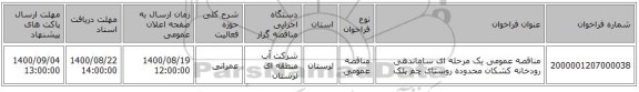مناقصه عمومی یک مرحله ای ساماندهی رودخانه کشکان محدوده روستای چم پلک