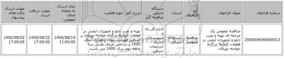 مناقصه عمومی یک مرحله ای تهیه و نصب تابلو و تجهیزات ایمنی در قطعات 2و3و4 بزرگراه خواجه- ورزقان