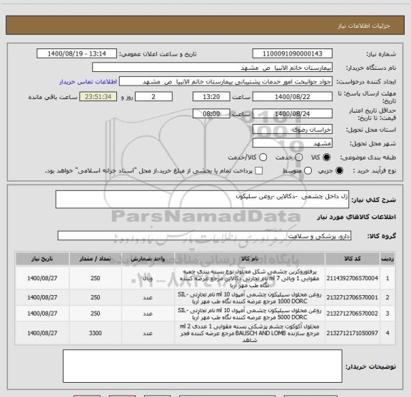 استعلام ژل داخل چشمی  -دکالاین -روغن سلیکون