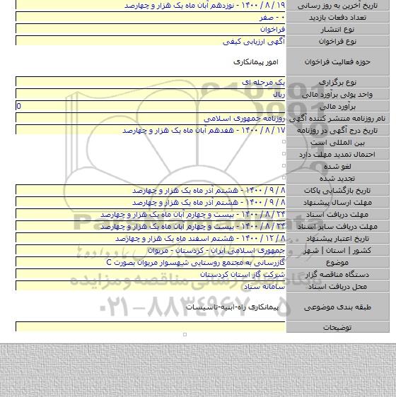 گازرسانی به مجتمع روستایی شهسوار مریوان بصورت C