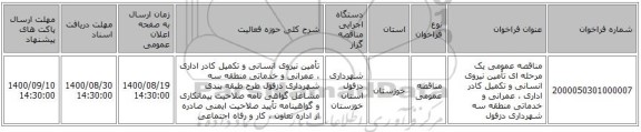 مناقصه عمومی یک مرحله ای تأمین نیروی انسانی و تکمیل کادر اداری ، عمرانی و خدماتی منطقه سه شهرداری دزفول