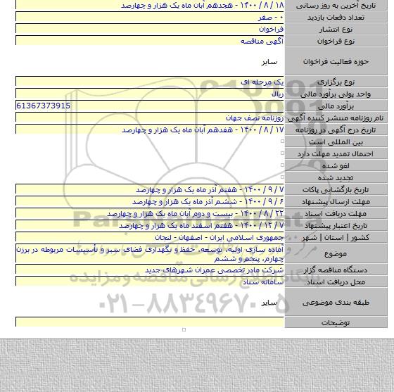 آماده سازی اولیه، توسعه، حفظ و نگهداری فضای سبز و تأسیسات مربوطه در برزن چهارم، پنجم و ششم