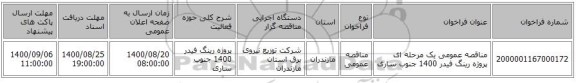 مناقصه عمومی یک مرحله ای پروژه رینگ فیدر 1400	جنوب ساری