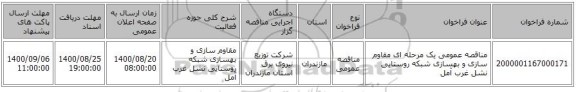 مناقصه عمومی یک مرحله ای مقاوم سازی و بهسازی شبکه روستایی نشل	غرب آمل