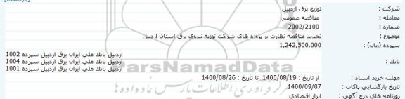 تجدید مناقصه نظارت بر پروژه های شرکت 
