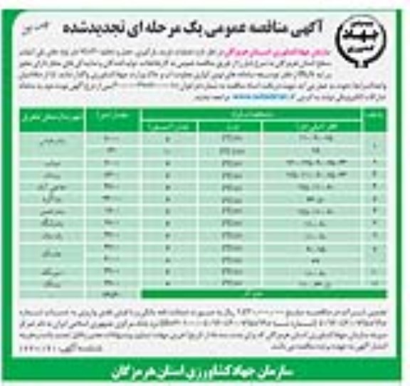 تجدید مناقصه، تجدید مناقصه عملیات خرید، بارگیری، حمل و تخلیه 74530 متر لوله های پلی اتیلن