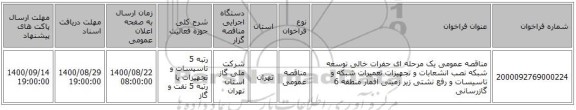 مناقصه عمومی یک مرحله ای حفرات  خالی توسعه شبکه نصب انشعابات و تجهیزات تعمیرات شبکه و تاسیسات و رفع نشتی زیر زمینی اقمار منطقه 6 گازرسانی