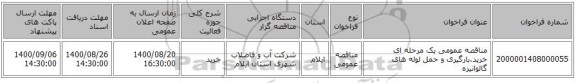 مناقصه عمومی یک مرحله ای خرید،بارگیری و حمل لوله های گالوانیزه