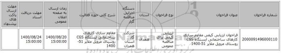 فراخوان ارزیابی کیفی مقاوم سازی کارهای ساختمانی ایستگاه CGS روستای مرویل ملایر 51-1400