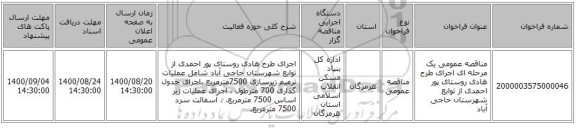 مناقصه عمومی یک مرحله ای اجرای  طرح هادی روستای پور احمدی  از توابع شهرستان حاجی آباد
