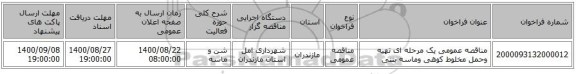 مناقصه عمومی یک مرحله ای تهیه وحمل مخلوط کوهی وماسه بتنی