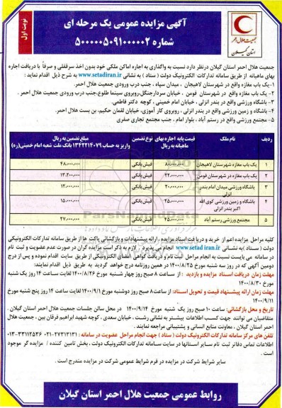 مزایده واگذاری به اجاره اماکن ملکی