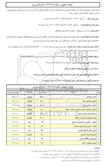 مزایده اقلام ضایعاتی
