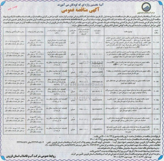 مناقصه عمومی، مناقصه عمومی تامین، بارگیری، حمل، آزمایش و بازرسی... - نوبت دوم