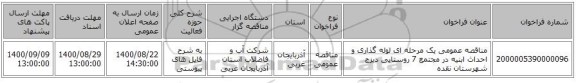 مناقصه عمومی یک مرحله ای لوله گذاری و احداث ابنیه در مجتمع 7 روستایی دیزج شهرستان نقده