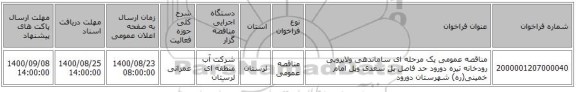 مناقصه عمومی یک مرحله ای ساماندهی ولایروبی رودخانه تیره دورود حد فاصل پل سعدی وپل امام خمینی(ره) شهرستان دورود