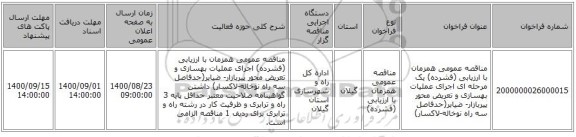 مناقصه عمومی همزمان با ارزیابی (فشرده) یک مرحله ای  اجرای عملیات بهسازی و تعریض محور پیربازار- ضیابر(حدفاصل سه راه نوخاله-لاکسار) 