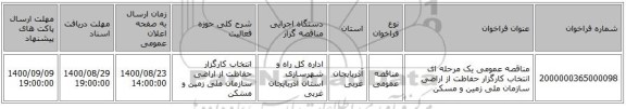 مناقصه عمومی یک مرحله ای انتخاب کارگزار حفاظت از اراضی سازمان ملی زمین و مسکن