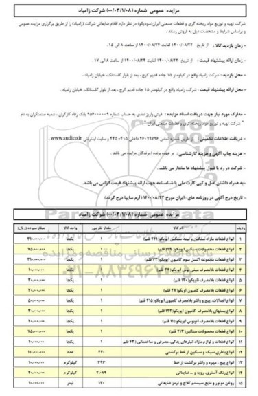 مزایده اقلام ضایعاتی 