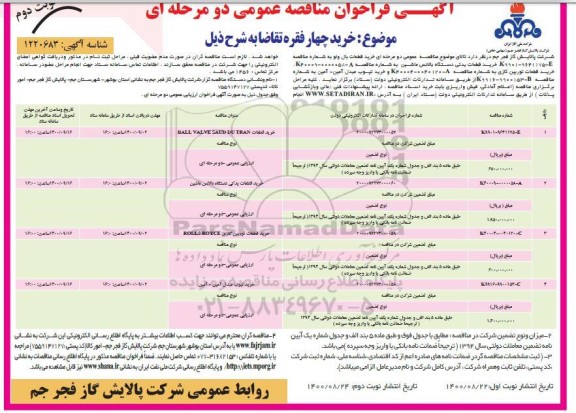 فراخوان مناقصه خرید قطعات بال ولو ....- نوبت دوم