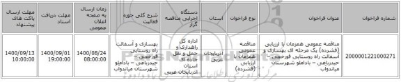 مناقصه عمومی همزمان با ارزیابی (فشرده) یک مرحله ای بهسازی و آسفالت راه روستایی قورخچی – حیدرباغی – باداملو شهرستان میاندوآب
