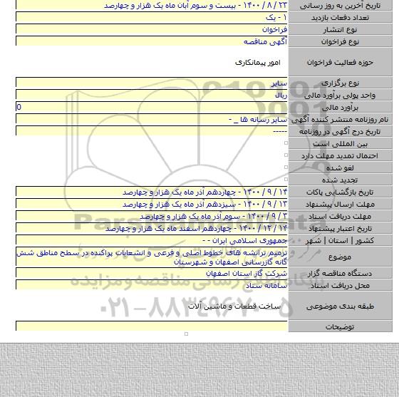 ترمیم ترانشه های خطوط اصلی و فرعی و انشعابات پراکنده در سطح مناطق شش گانه گازرسانی اصفهان و شهرستان